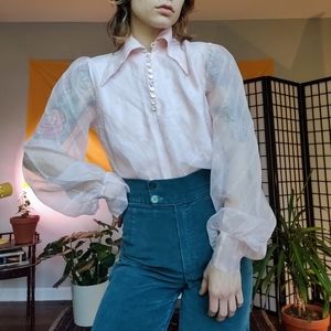 SOLD vintage pastel pink dagger collar blouse